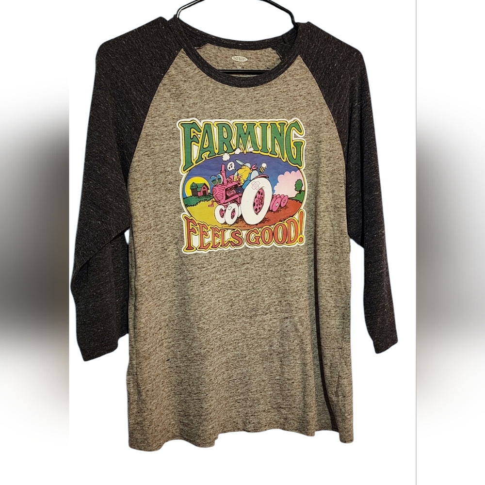 1970s raglan baseball ringer tee - vintage farming transfer